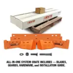 Vulcan V-Plow steel cutting edge system with cast steel curb guard blade savers with carbide full packaging for western, fisher, snowex, douglas dynamics