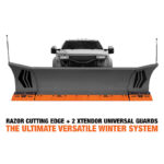 Pegasus XL contractor carbide expandable snow plow cutting edge blade system on truck