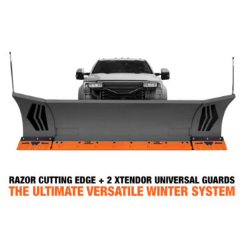 Pegasus XL contractor carbide expandable snow plow cutting edge blade system on truck