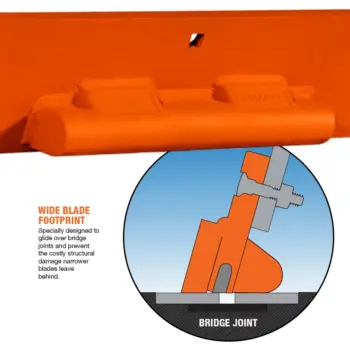 BlockBuster wide blade footprint glides over bridge joints